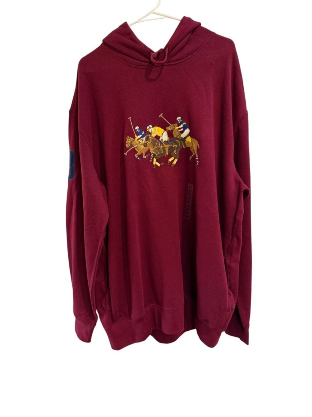 Polo Ralph Lauren Hoodie XLT With Embroidered Polo Players Graphic Burgandy NWT